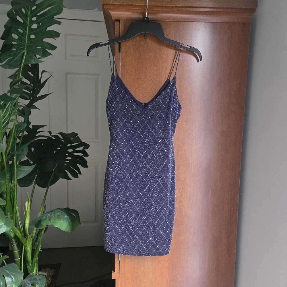 B. Smart Glitter Navy And Silver Diamond Pattern Bodycon Mini Dress